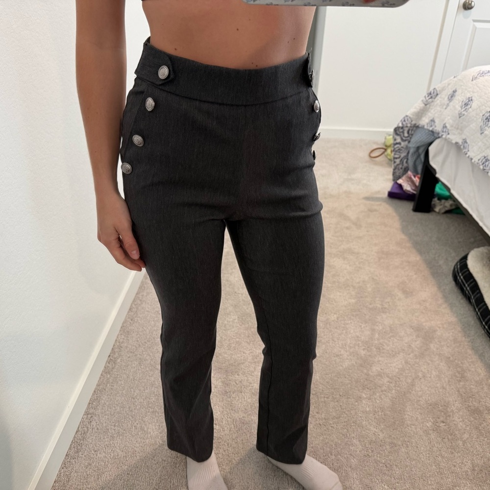NWT Jules and Leopold XS High-Waist Button Detail Straight Pants - Charcoal